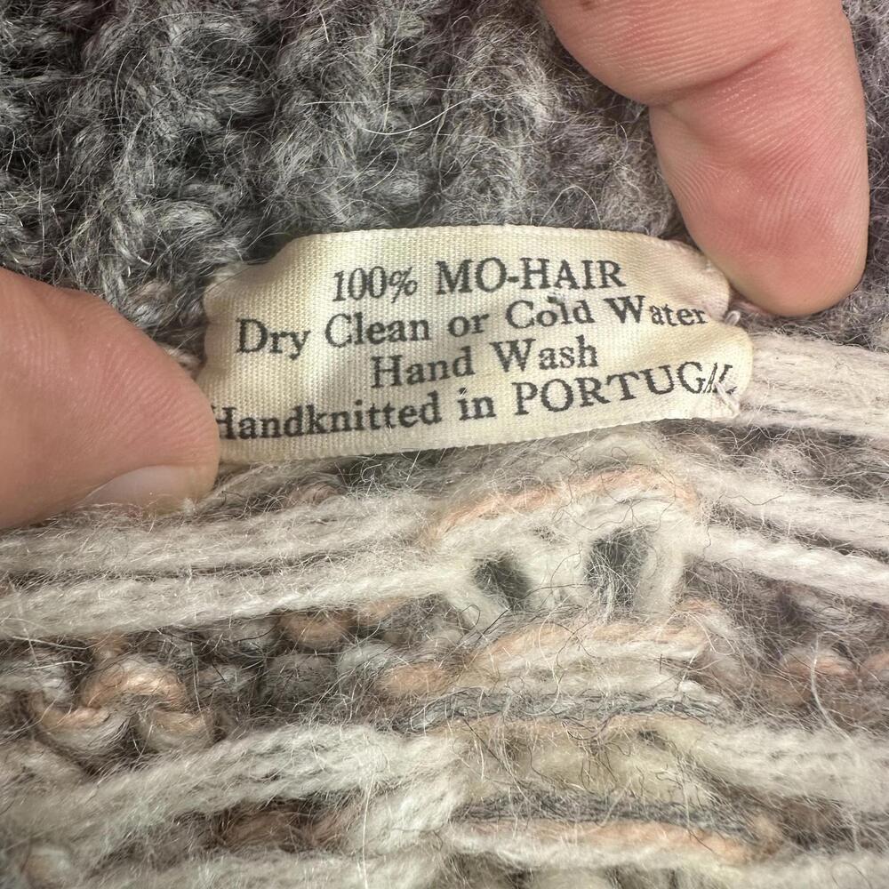 VTG 100% Mohair Cardigan Sweater Orange Gray White Button Front Handmade Chunky - Picture 4 of 10